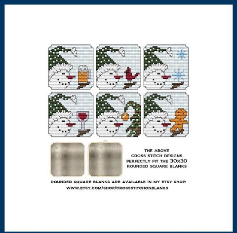Snowmen: Rounded Squares - Cross Stitch Wonders