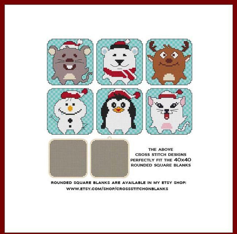 Rolly Polly Animals & Snowman: Rounded Squares - Cross Stitch Wonders