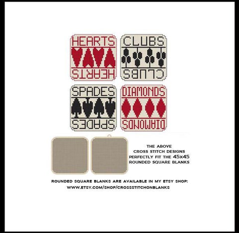Playing Cards Suits: Rounded Squares - Cross Stitch Wonders