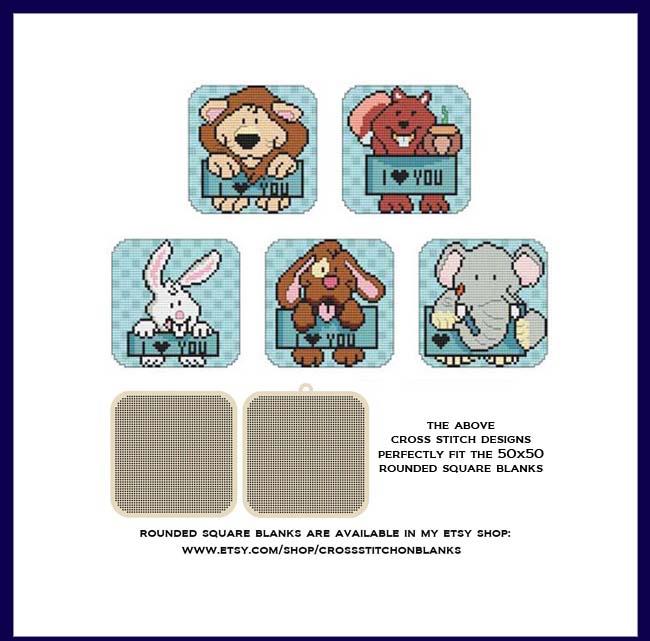 Love You Animals Set 1: Rounded Squared - Cross Stitch Wonders