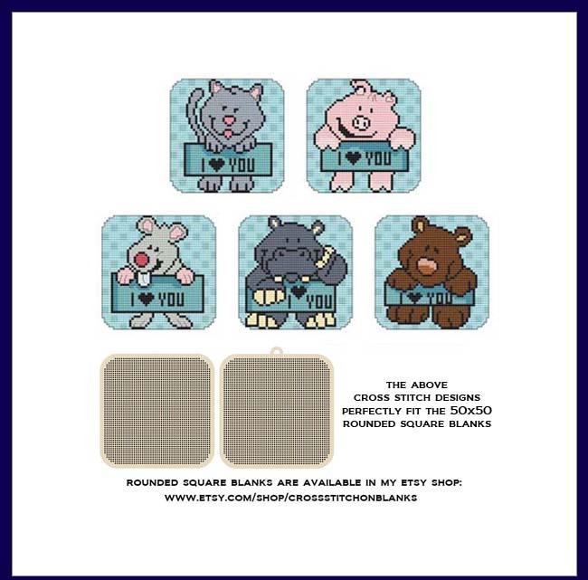 Love You Animals Set 2: Rounded Squared - Cross Stitch Wonders