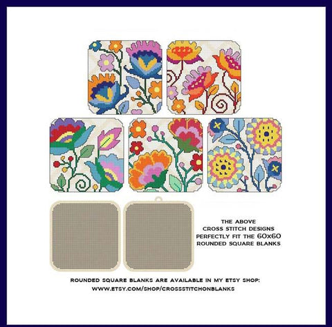 Jacobean Flowers Set 1: Rounded Squared - Cross Stitch Wonders