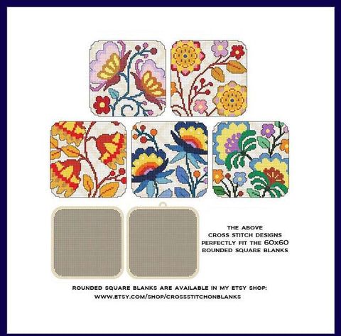 Jacobean Flowers Set 2: Rounded Squared - Cross Stitch Wonders