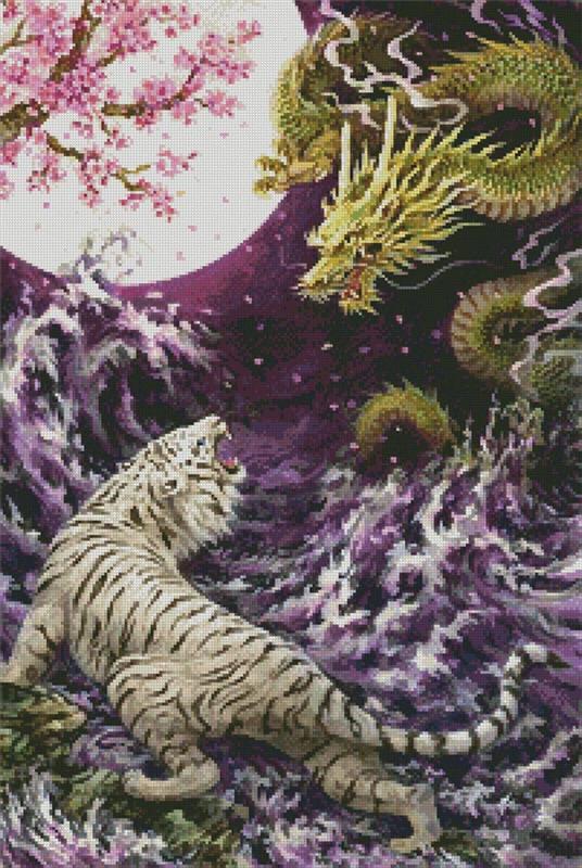 Dragon And Tiger In The Moonlight - Artecy Cross Stitch