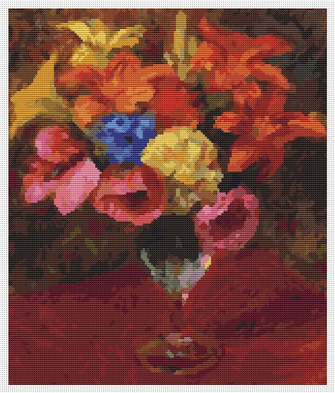 Poppies, Lilies And Blue Flowers - Art of Stitch, The