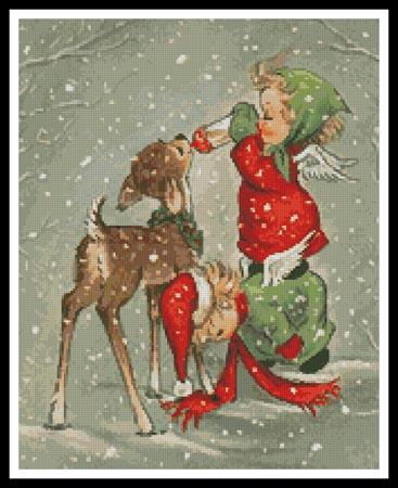 Angels Feeding A Reindeer - Artecy Cross Stitch