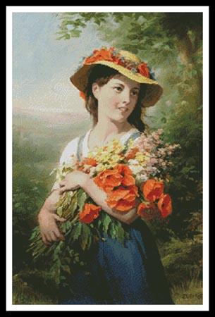 Girl With A Bouquet Of Wild Flowers - Artecy Cross Stitch