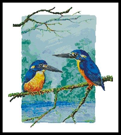 Two Azure Kingfishers - Artecy Cross Stitch