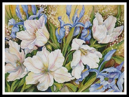 White Tulips And Blue Iris - Artecy Cross Stitch