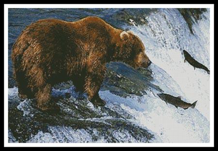 Grizzly Bear Salmon Fishing - Artecy Cross Stitch