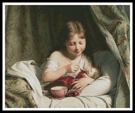 Girl Feeding Her Doll - Artecy Cross Stitch