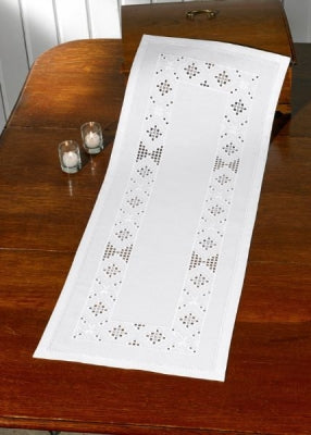 Hardanger White Table Runner - Permin