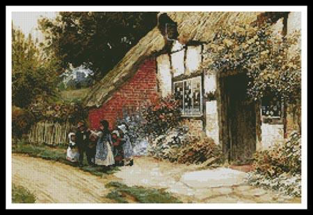 Children Playing Outside A Cottage - Artecy Cross Stitch
