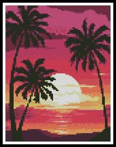 Mini Sunset With Palm Trees - Artecy Cross Stitch