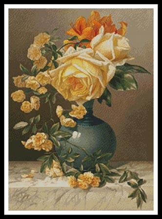 Yellow Roses In A Vase - Artecy Cross Stitch