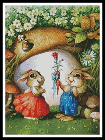 Rabbits And Carrot Rose - Artecy Cross Stitch