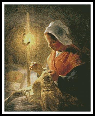 Woman Sewing By Lamplight - Artecy Cross Stitch