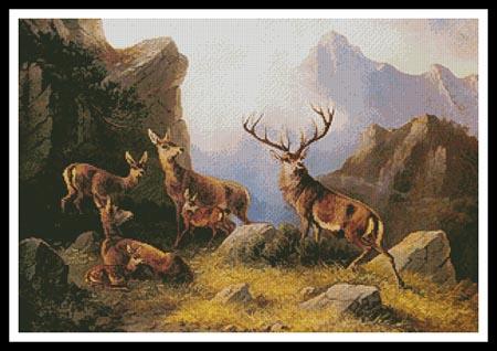 Deer In A Mountainous Landscape - Artecy Cross Stitch
